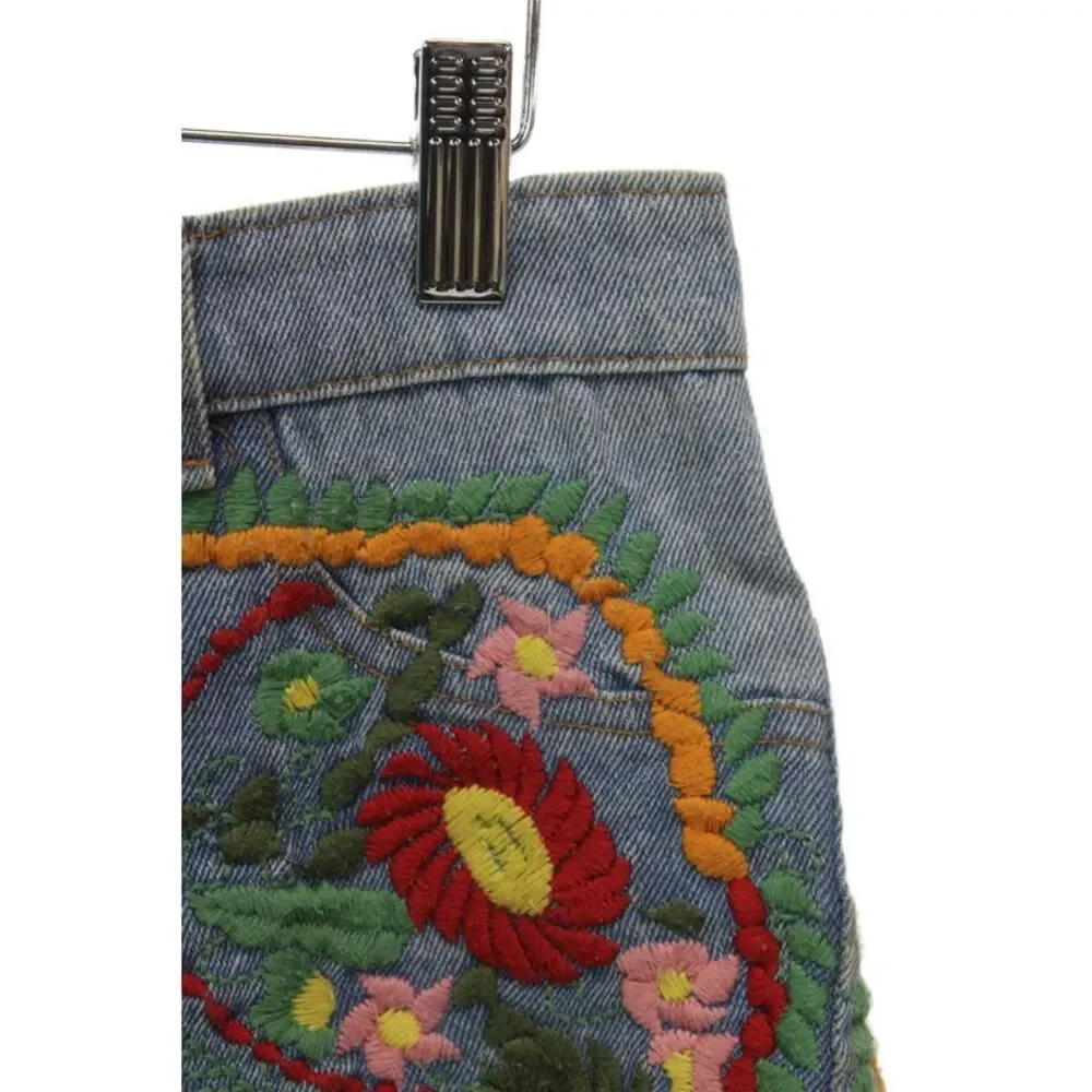 Farm Rio Womens Cut-Off Floral Cotton Shorts Blue Button Size M